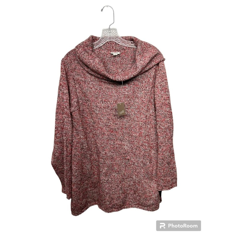 NWT J. Jill Pure Jill Marled Red & Gray Chunky Cowl Neck Sweater Medium